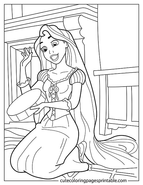 Rapunzel Sitting With A Smile Disney Princess Coloring Page