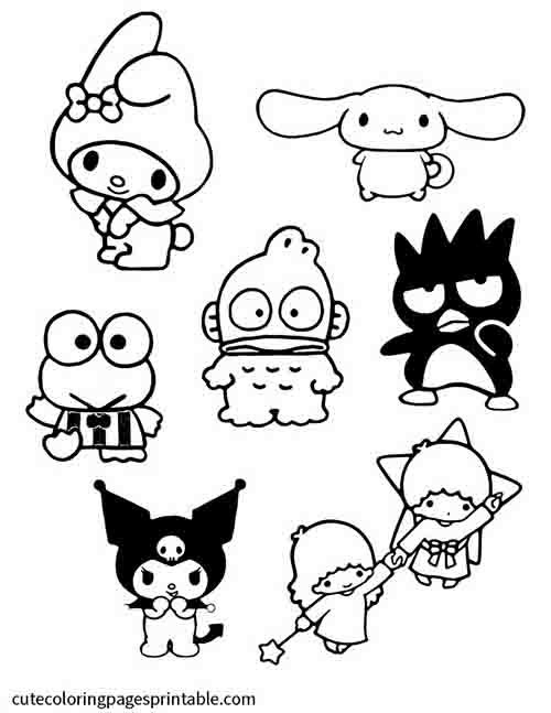 Sanrio Characters Smiling Wearing Costumes Coloring Page