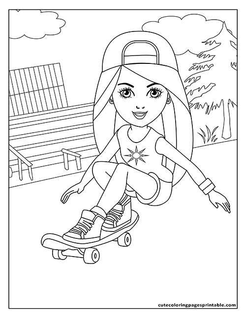 Skipper Skateboarding Barbie Coloring Page