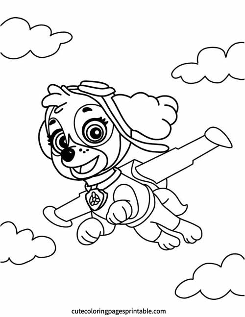 Skye Flying With Pilot Outfit Paw Patrol Coloring Page