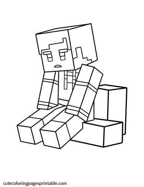 Steve Sitting With Boxes Minecraft Coloring Page