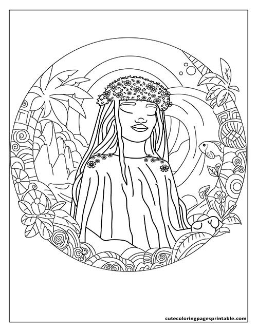 Te Fiti Smiling With Flowers Moana Coloring Page