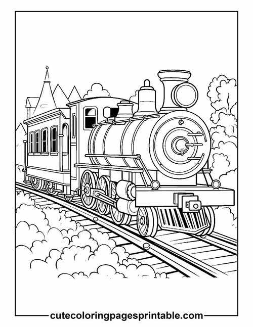 Train Traveling With Clouds Coloring Page