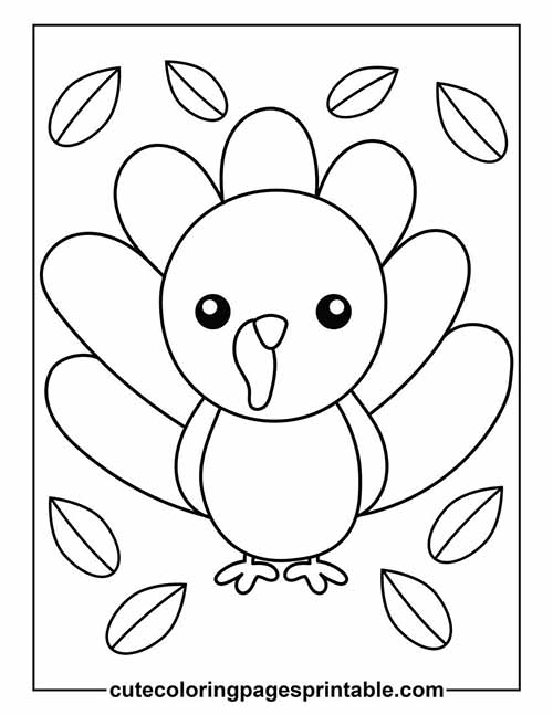 Turkey With Falling Leaves Coloring Page