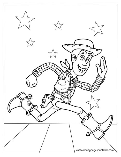Woody Running With Stars Toy Story Coloring Page