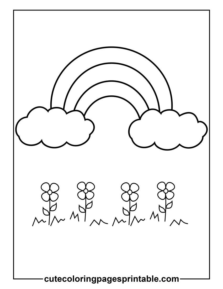 Rainbow With Flowers Blooming Coloring Page