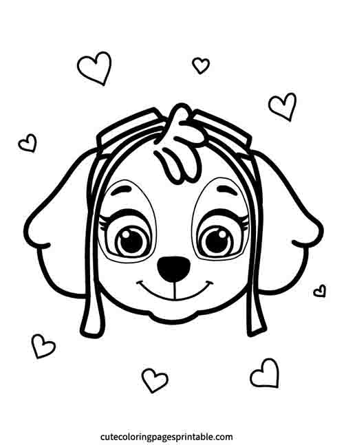 Skye Surrounded By Hearts Paw Patrol Coloring Page