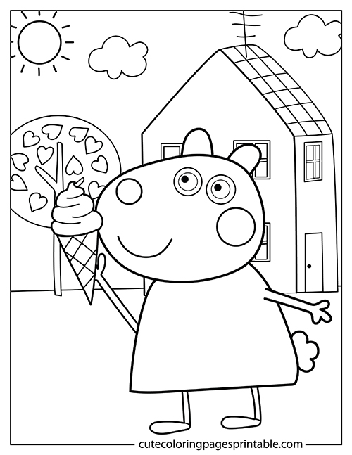 Suzy Sheep Holding Ice Cream Peppa Pig Coloring Page George