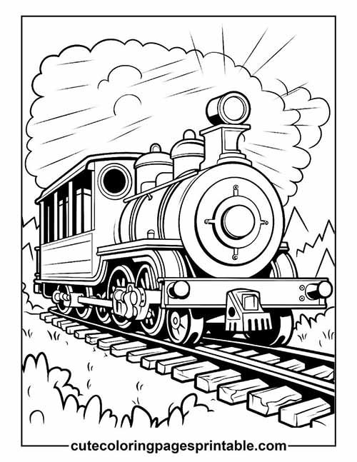 Train Steaming With Mountains Coloring Page