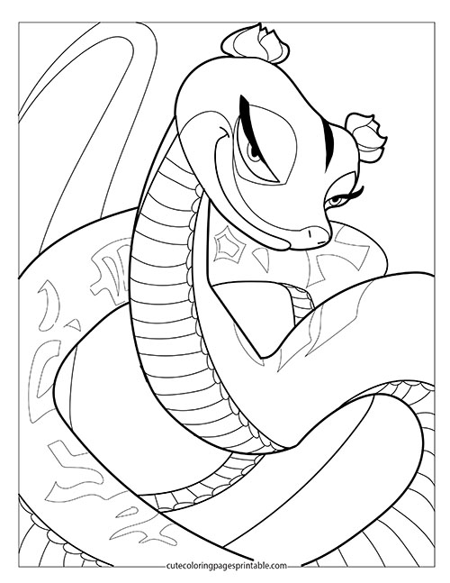 Kung Fu Panda Coloring Page Of Snake Sitting With Leaves
