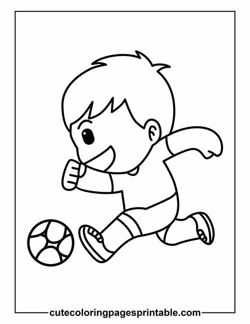 Coloring Page Of Soccer Boy Running With A Ball