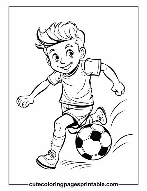 Coloring Page Of Soccer Boy Kicking Soccer Ball