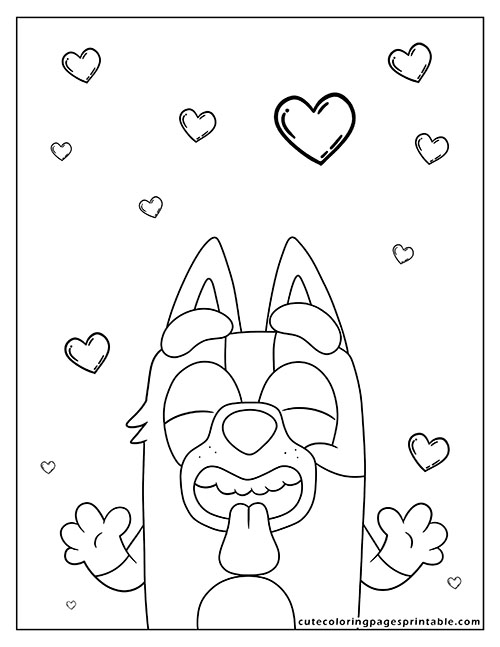 Bluey Coloring Page Of Socks Laughing With Floating Hearts