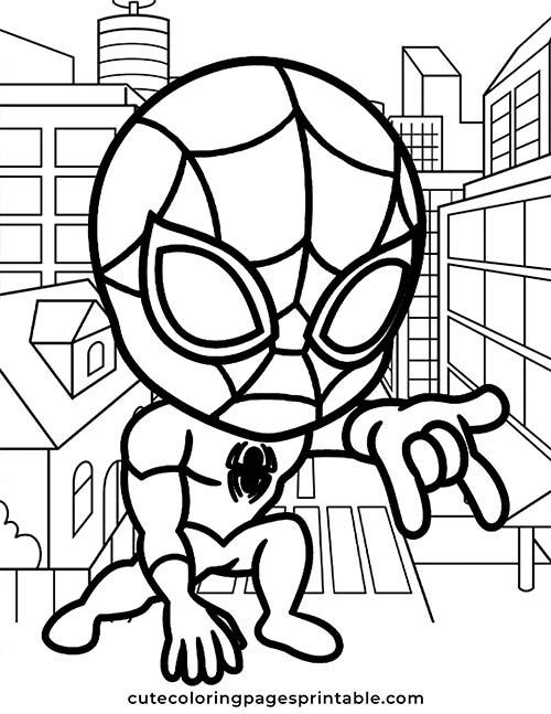 Spider Man Swinging Between Buildings Avengers Coloring Page
