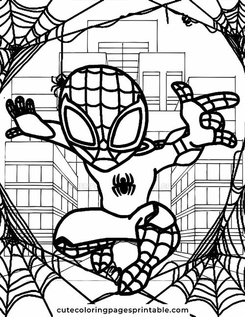 Avengers Coloring Page Of Spider Man Swinging From Webs