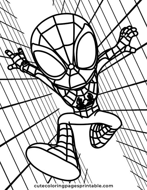 Avengers Coloring Page Of Spider Man Swinging With Webs