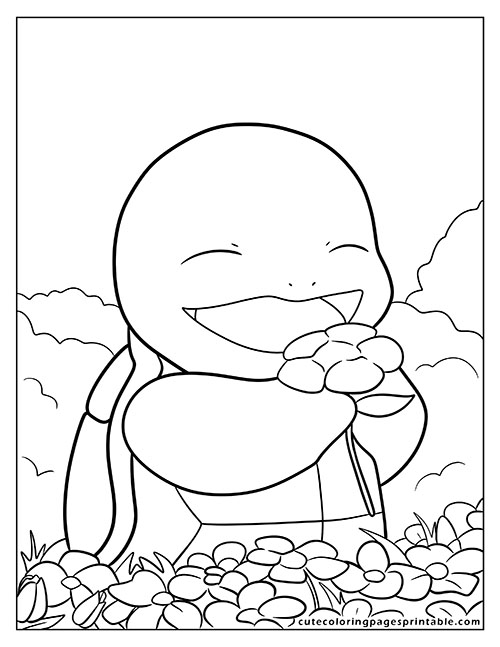 Pokemon Card Coloring Page Of Squirtle Smiling With Flowers