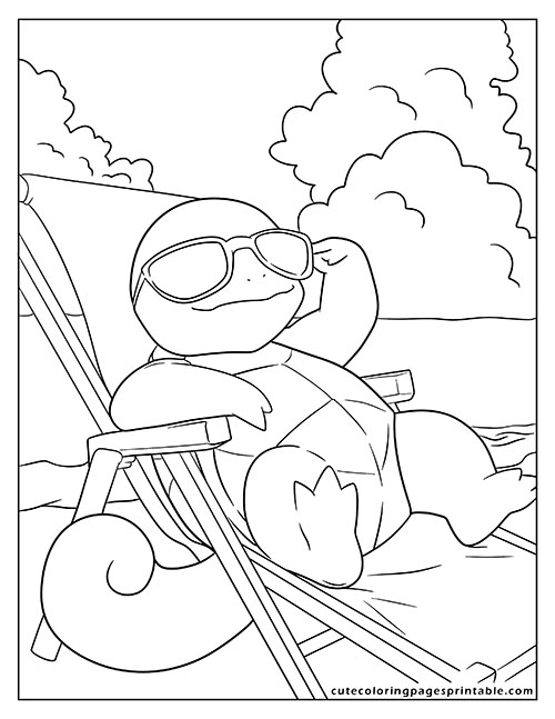 Pokemon Card Coloring Page Of Squirtle Relaxing With Sunglasses