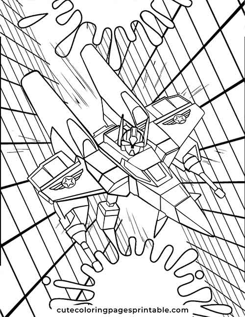 Transformers Coloring Page Of Starscream Crashing With Beams Bending