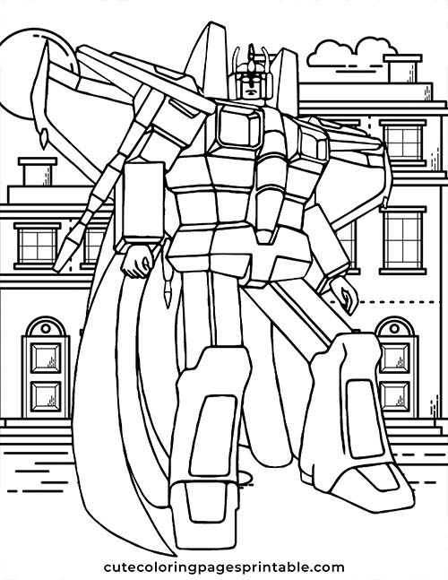 Starscream Standing With Buildings Transformers Coloring Page