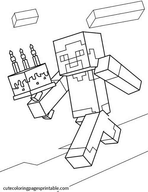 Minecraft Coloring Page Of Steve Jumping With Blocks Floating