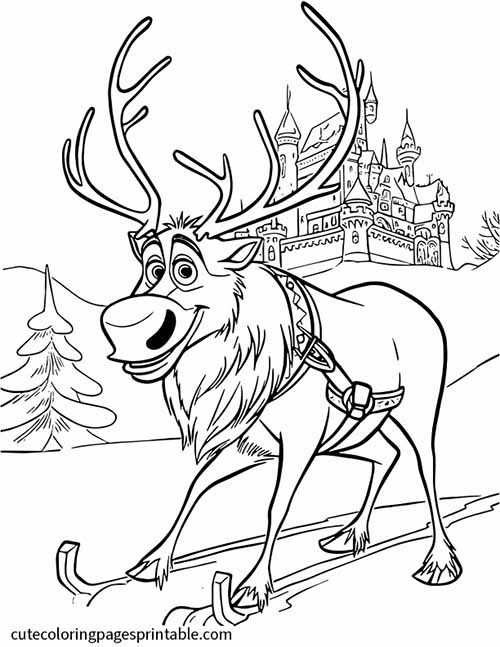 Frozen Coloring Page Of Sven Pulls Sleigh