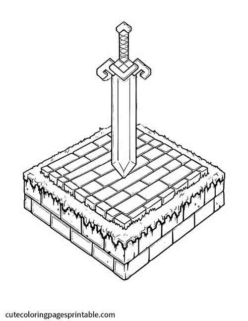 Minecraft Coloring Page Of Sword Standing With Grass