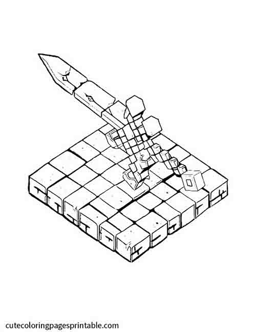 Sword Rising From Chessboard Minecraft Coloring Page