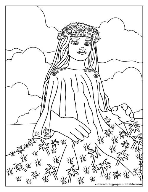 Moana Coloring Page Of Te Fiti Wearing Flowers