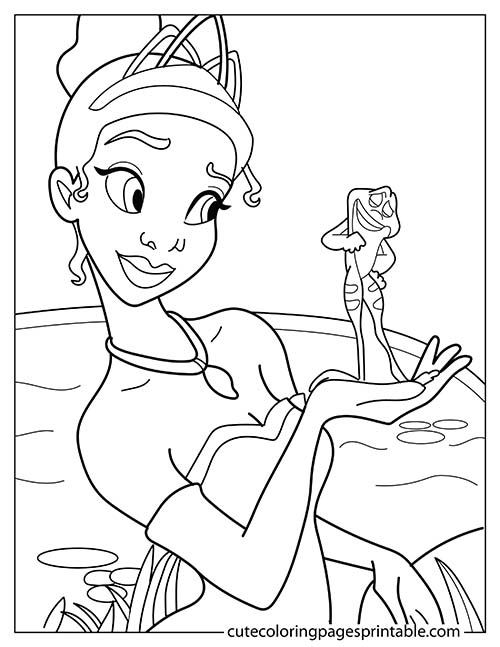 Disney Princess Coloring Page Of Tiana Holding A Frog