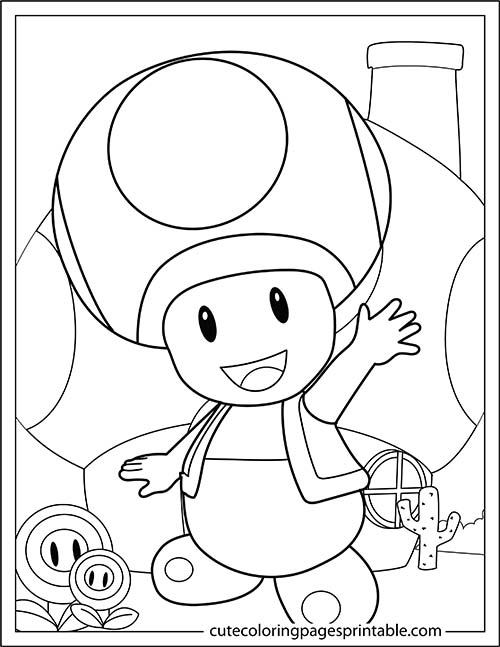 Super Mario Bros Coloring Page Of Toad Waving