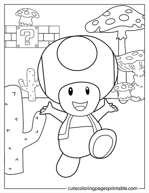 Toad Smiling With Mushrooms Super Mario Bros Coloring Page