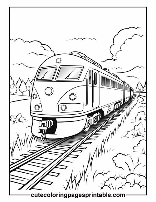 Coloring Page Of Train Approaching With Trees