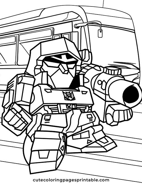 Coloring Page Of Transformers Transforming With City Backdrop