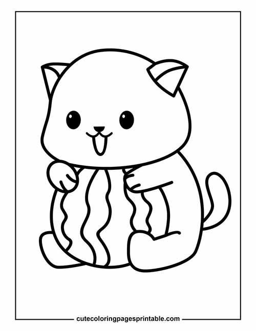 Coloring Page Of Watermelon With Sitting Cat